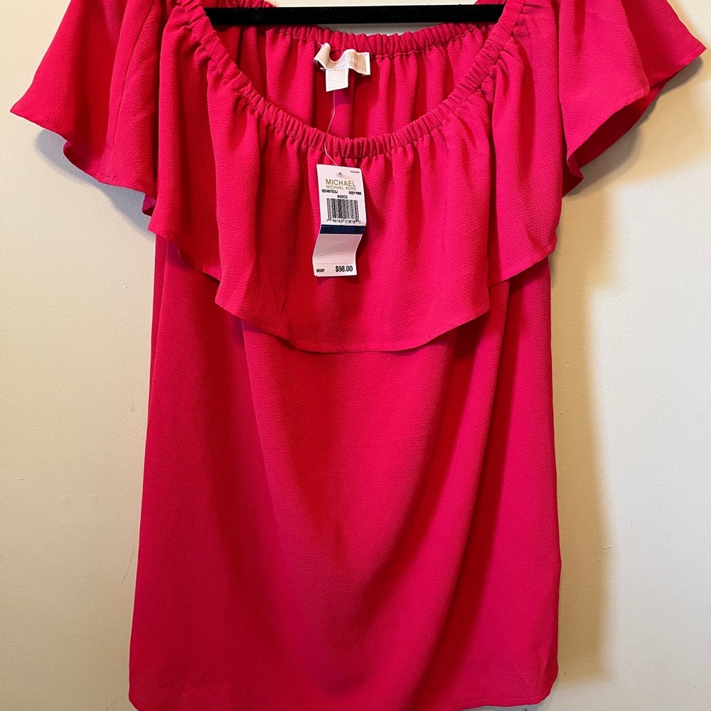 Michael Kors Pink Ruffled Short Sleeve Blouse